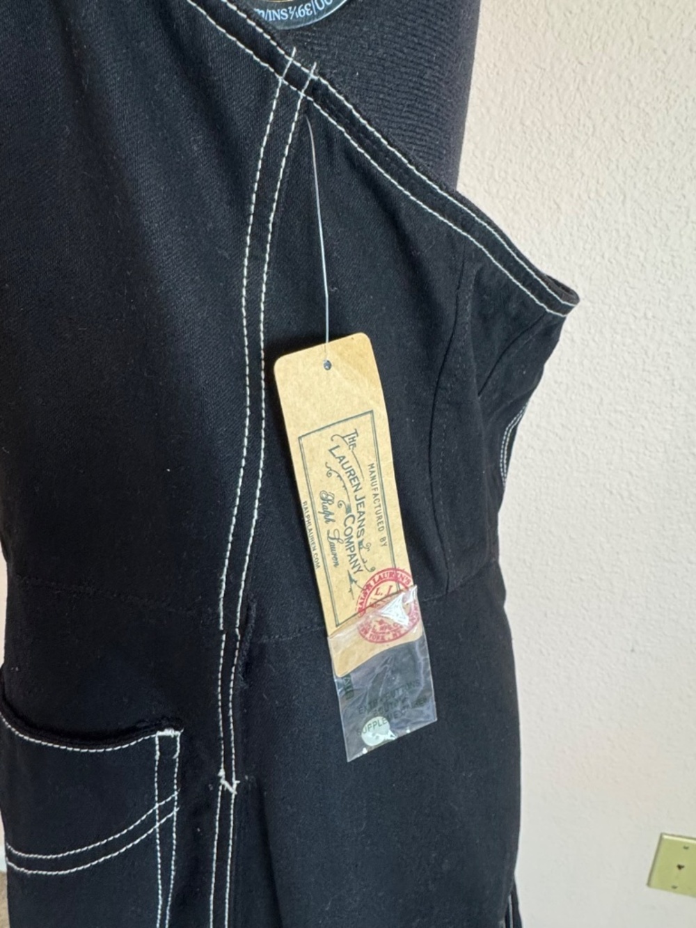 Vintage Ralph Lauren Black Denim Sleeveless Halter Midi Dress with Pockets Sz 16 - Picture 6 of 13